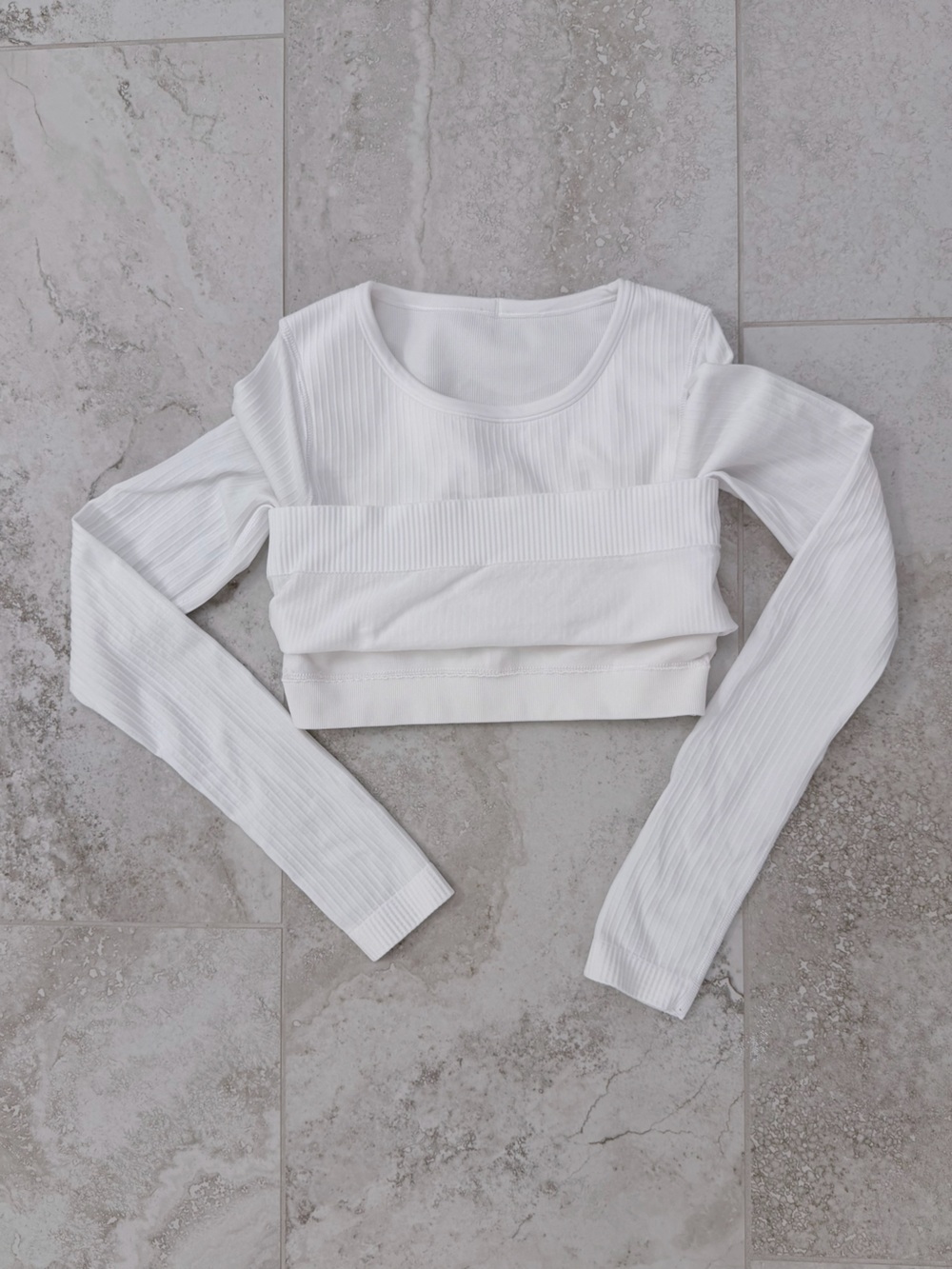Lululemon Ebb to Street Long / White Ribbed Long-Sleeve Crop Top - Picture 3 of 5
